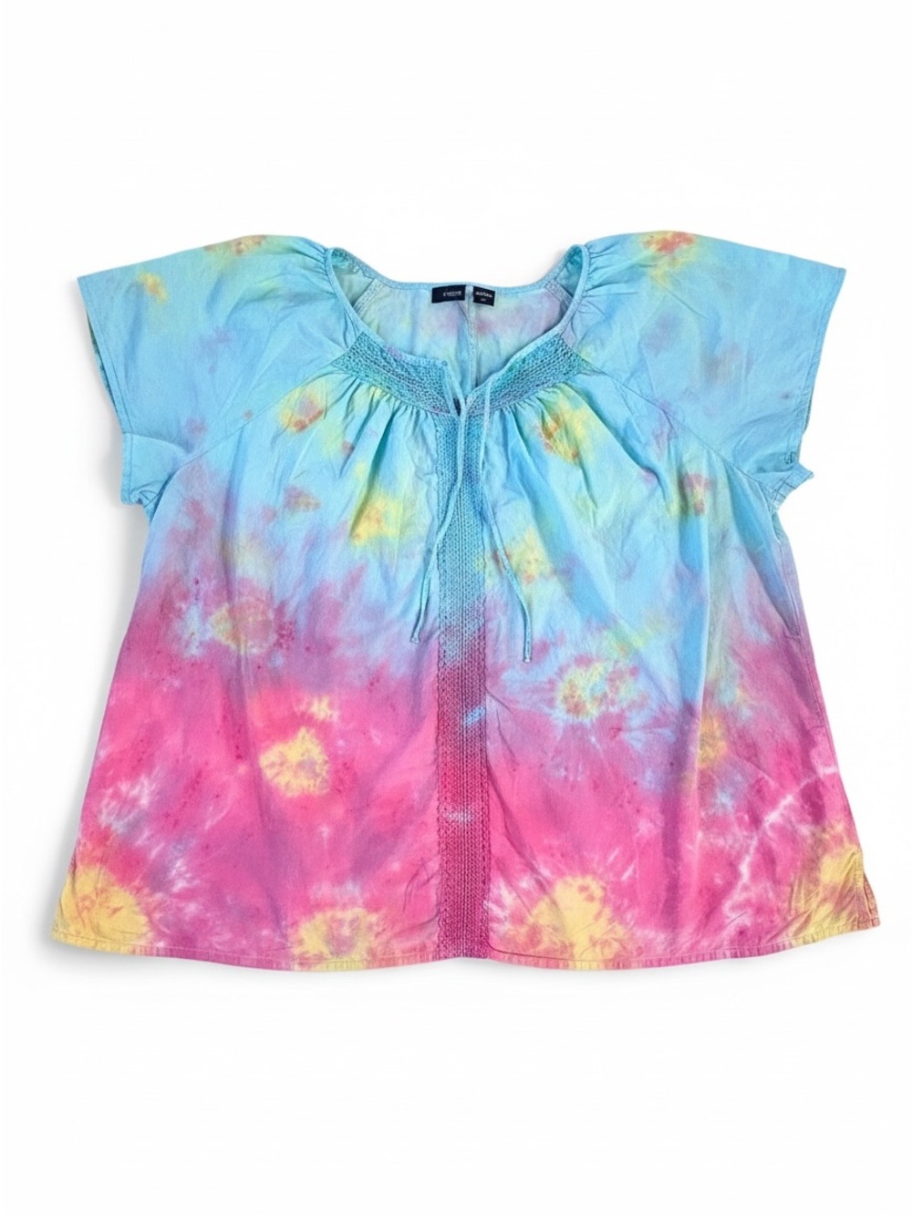 Ladies 2X true to size Tie-Dye Flutter Sleeve Top. Basic Edition Vintage cotton